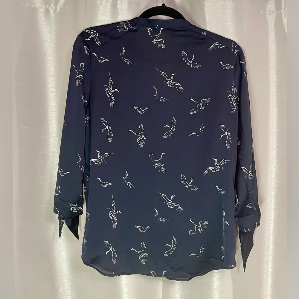 Zara Navy Bird Print Blouse - Picture 4 of 6